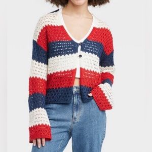 Women's Americana Crochet Graphic Cardigan NWT Size Med or XL